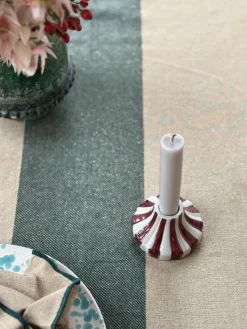 Basic u0026 More Dug (140x220cm) Ecru Malange m. Grøn Stribe> Duge