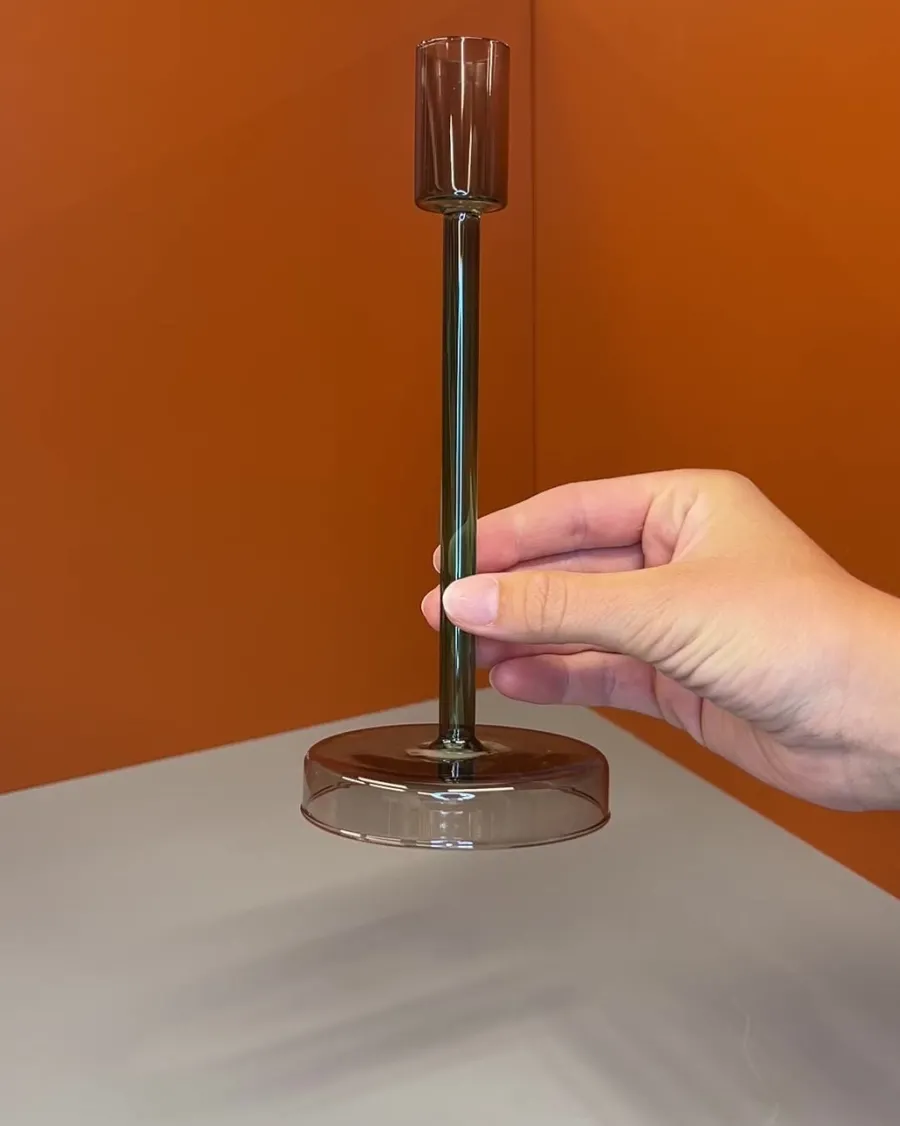 Ukendt Glaslysestage, grøn/brun h19,5cm> Lysestager & Stearinlys