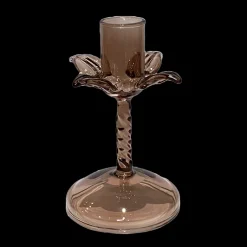 Ukendt Glaslysestage, m/blade , brun h12cm> Lysestager & Stearinlys